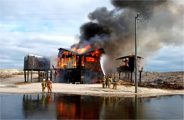 Firefighters Train at a Beach House Live Burn